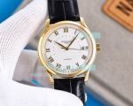 Swiss Replica Patek Philippe 9015 White Dial Gold Case Black Leather Strap Watch 